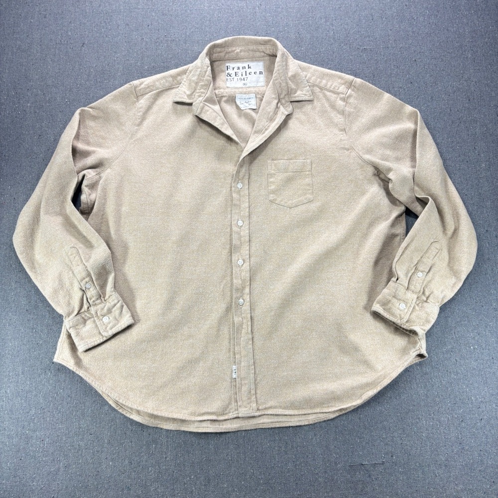 Frank & Eileen "Eileen" Flannel Button-Up Shirt XL Beige Oatmeal Cotton Italy
